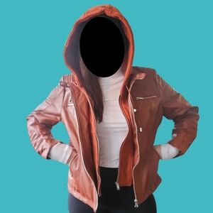 Women's Brown Hooded Lambskin Leather Jacket With Pockets And Removeable Hood